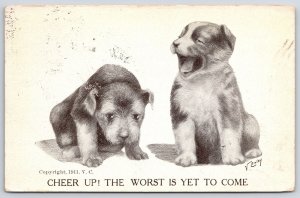 1912 Cheer Up! The Worst Is Yet To Come Two Little Pet Puppies Posted Postcard