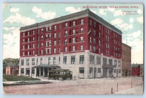 Cedar Rapids Iowa Postcard Montrose Hotel Building Streetcar Exterior View 1908