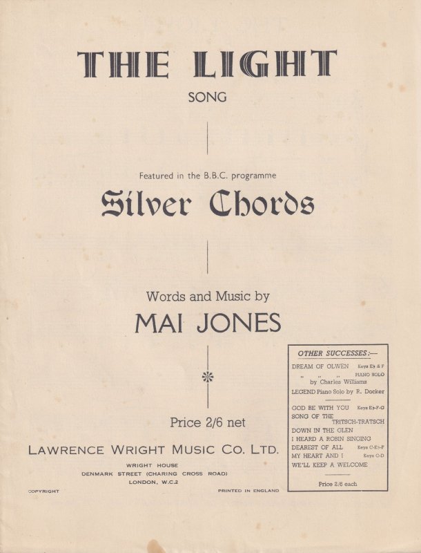 The Light Song Theme From BBC Show Silver Chords 1950s Sheet Music