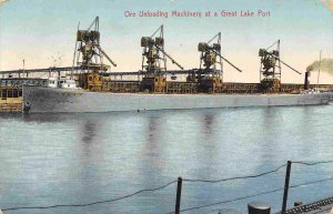 Great Lakes Ore Steamer Unloading in Port 1913 postcard