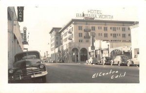 RPPC EL CENTRO, CA Hotel Barbara Worth 50s Street Scene Chevrolet Car Dealership