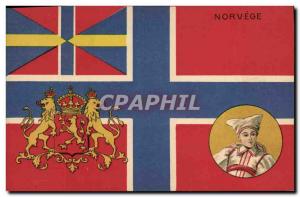 Old Postcard Flag Woman Norway Norway Lion