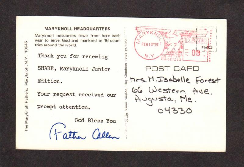 NY Maryknoll Headquarters New York Postcard Ossining Catholic Mission Fathers