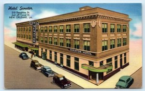 NEW ORLEANS, LA Louisiana ~ Roadside HOTEL SENATOR Street Scene c1940s Postcard