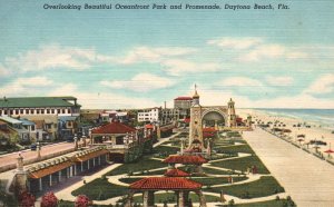 Vintage Postcard Beautiful Oceanfront Park Promenade Daytona Beach Florida FL