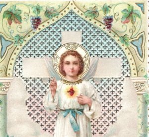 1870s-80s Die-Cut paper lace Religious Card Sacred Heart F139
