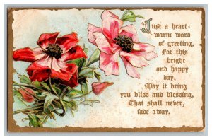 1910 Warm Word Of Greeting Vintage Embossed Flowers Standard View Postcard