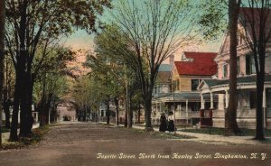 Vintage Postcard 1912 Fayette Street North From Hawley St. Binghamton New York 