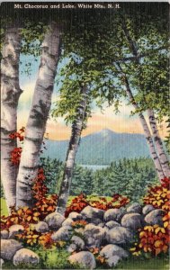 Mt Chocorua Lake White Mountains New Hampshire NH Linen Postcard PM Cancel WOB 