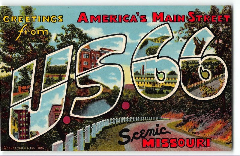 ROUTE 66 ~ US 66 in MISSOURI~ Large Letter Linen Postcard - Curt Teich 5B315-N