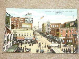 SEATTLE-LOOKING UP PIKE ST. FROM THE PUBLIC MARKET, UNUSED VINTAGE CARD