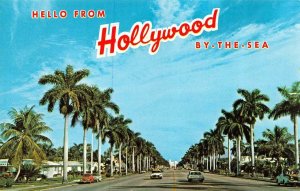 HOLLYWOOD-BY-THE-SEA, Florida FL  HOLLYWOOD BOULEVARD Street Scene   Postcard