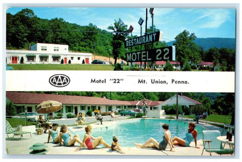 c1950's Motel 22 And Restaurant Mount Union Pennsylvania PA Dual View Postcard
