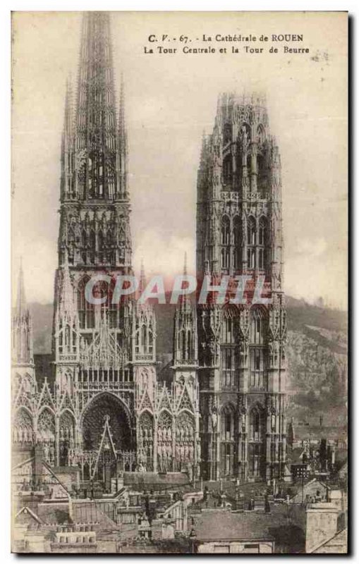 Old Postcard Rouen Cathedral's Central Tower and Tour de Beurre