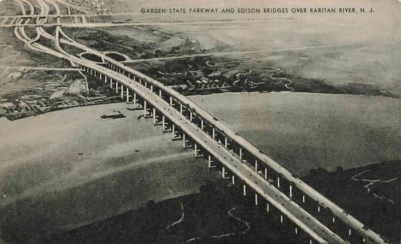 Vintage Garden State Parkway Edison Bridges Raritan River NJ Birds Eye View P9 