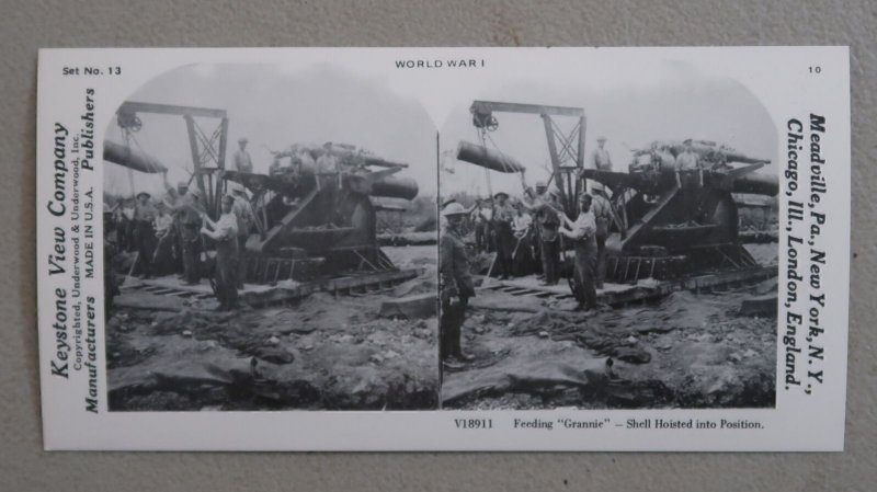 World War 1 Grannie American Cannon Shell Hoisted Stereoview Keystone A3