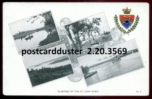 h2275 - ST. JOHN RIVER NB Postcard 1910s Multiview. Patriotic Crest