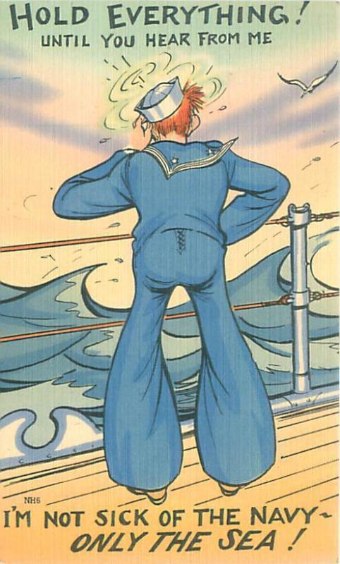 I'm Not Sick of the Navy-Only the Sea Seasick Sailor Vintage Comic Postcard