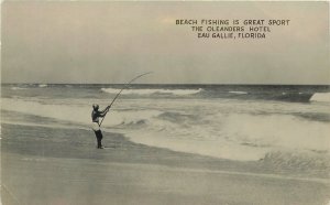 Postcard RPPC 1943 Florida Eau Gallie Beach fishing Oleanders Hotel 23-11127