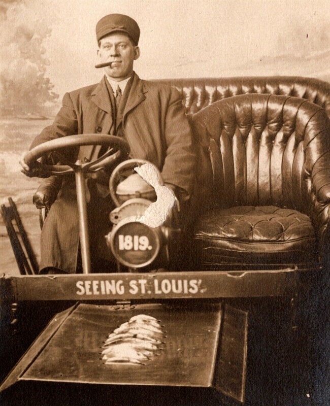 c1910 RPPC Man Smoking Cigar Studio Car H A McCallister St Louis Missouri