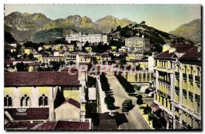 Postcard Moderne Menton Train and Hotels