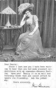 GENASCO ROOFING BOSTON MASSACHUSETTS WOMAN HAT ADVERTISING POSTCARD 1909
