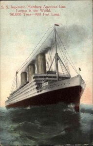 Steamship Steamer Ship Imperator Hamburg American Line c1910 Vintage Postcard