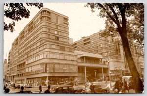 1950s Mexico City Hotel Del Prado Busy Street Scene Cars RPPC Postcard C34