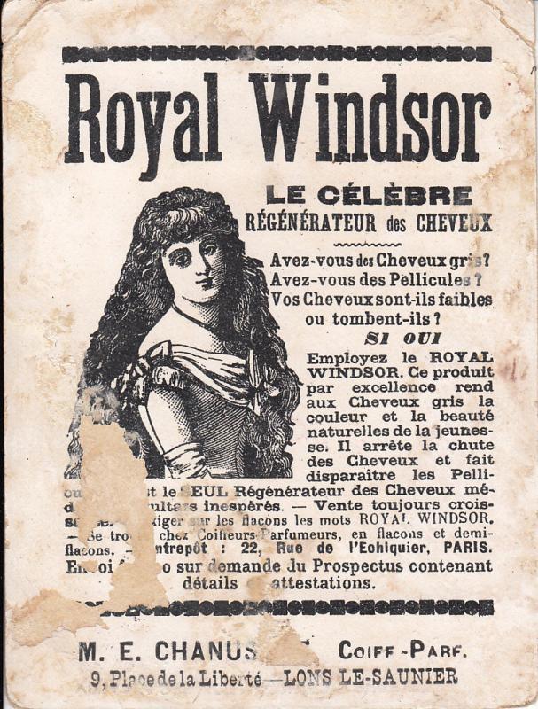 Royal Windsor Hair Regenerant 1890s Advert. Chromo Litho Glamour Children Book