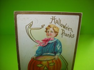 Vintage Halloween Postcard Original Stecher Pranks Series 226 F Embossed Antique