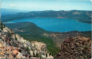 Paulina Lake From Peak Newberry Crater Central Oregon Postcard PM Bend OR Cancel 