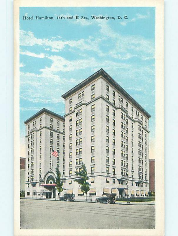 Unused W-Border OLD CARS & HAMILTON HOTEL Washington DC u9483