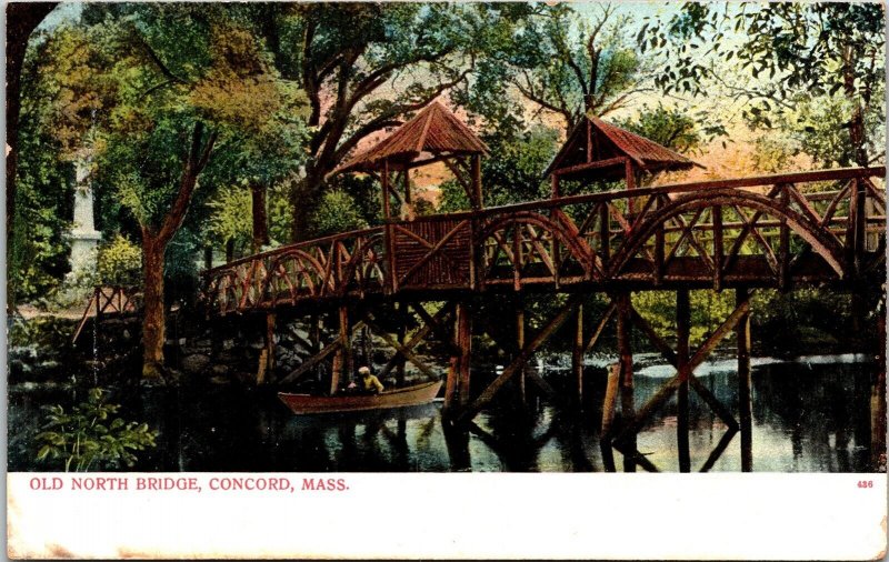 Historic Old North Bridge Concord Massachusetts Scenic River UDB Postcard 