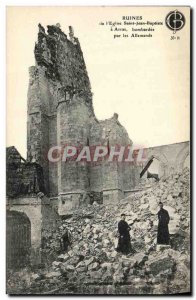 Old Postcard Militaria Ruins of the Church of Saint John the Baptist Arras bo...