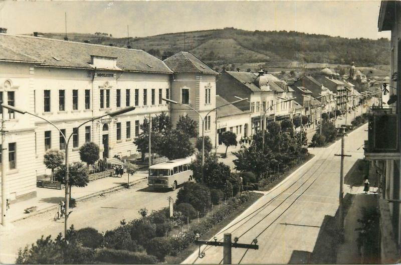 Romania Tarnaveni Tirnaveni bus street 1960s view