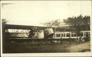 Hammondsport NY??? Biplane & Bldg Unidentified Real Photo Postcard c1920