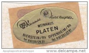 GERMANY NIERSTEIN HOTEL KURPFALZ VINTAGE LUGGAGE LABEL