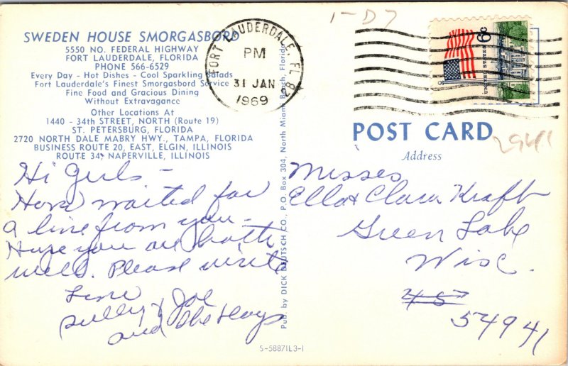 St Petersburg FL Sweden House Smorgasbord Postcard used 1969