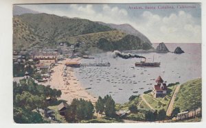 P2448, old postcard avalon, santa catalina calif ship boats harbor calif unused