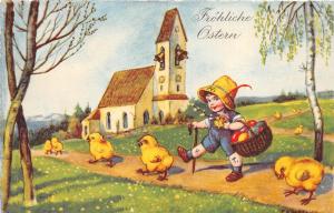 BG20007 boy with egg  and chick   ostern easter germany