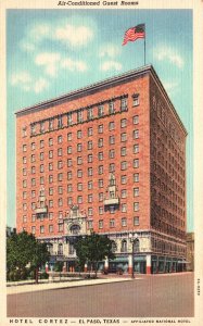 Vintage Postcard National Hotel Cortez Building El Pazo Texas US Flag Structure