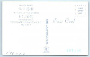 VANCOUVER, B.C. Canada ~ WAYEN DINER Chinese Restaurant c1960s Neon Postcard 