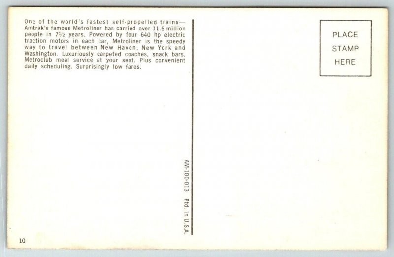 Amtrak  Metroliner  Train  Railroad  Postcard