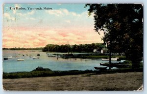 1910 Yarmouth Maine ME Vintage Postcard The Harbor Boat Canoe Trees Lake Posted