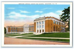 1939 Abraham Lincoln Junior High School Exterior Road Rockford Illinois Postcard