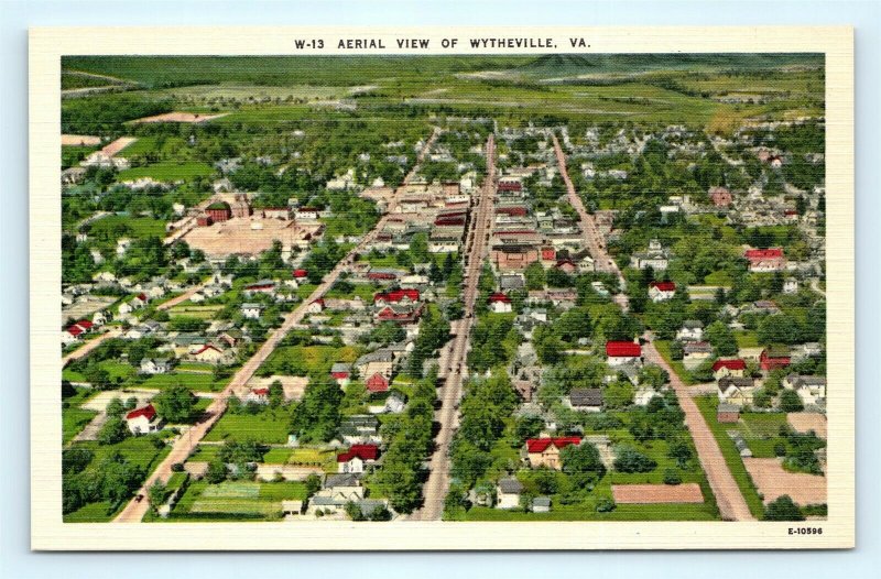 Postcard VA Wytheville Aerial View of Wytheville Vintage Linen J5