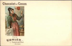 Kohler Chocolat Cacao Swiss Canton Shield Woman c1900 Postcard GLARIS myn