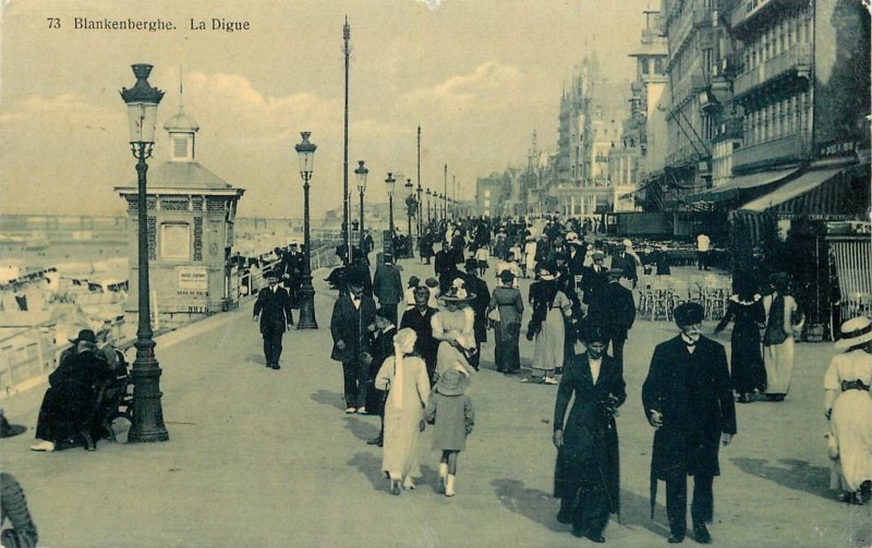 Belgium Blankenberge crowded promenade c.1912