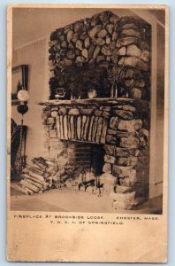 1914 Chester Massachusetts Postcard Fireplace Brookside Lodge Springfield Posted