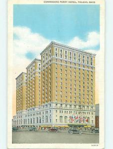 Linen OLD CARS & COMMODORE PERRY HOTEL Toledo Ohio OH t0494